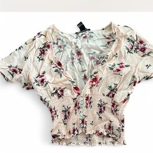 Floral V-Neck Smocked Top